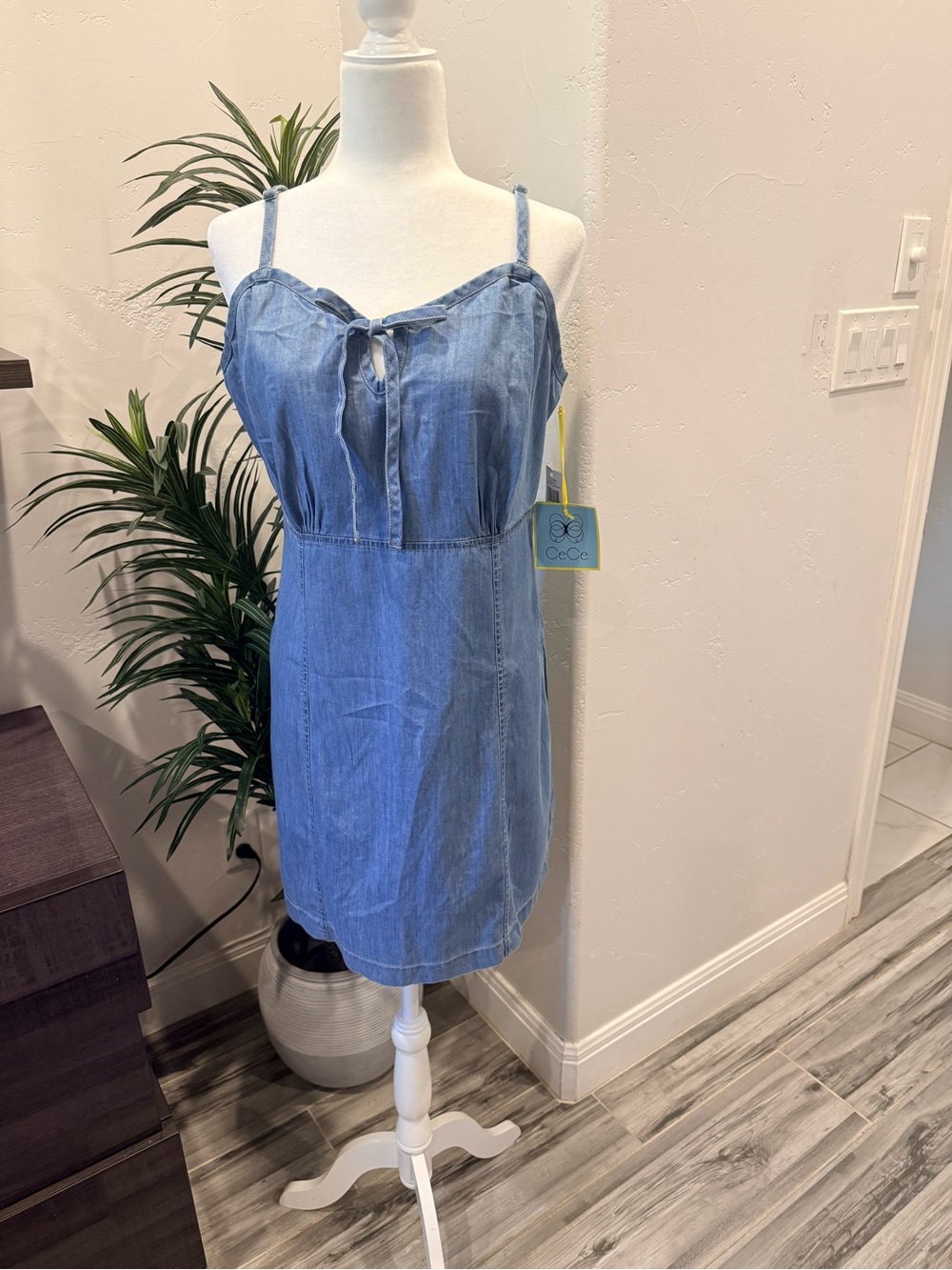 CeCe Light Blue Denim Tie-Front Sundress